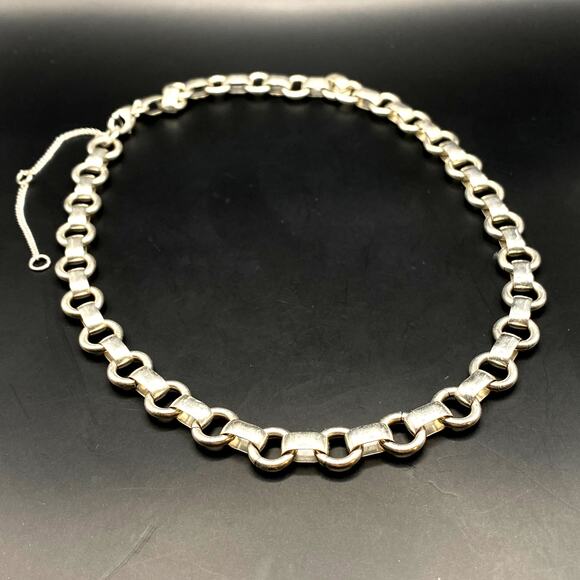 Signed MADEWELL Chunky Chain Choker Necklace Bold Linked Silver Tone 16" +3" - Picture 3 of 6